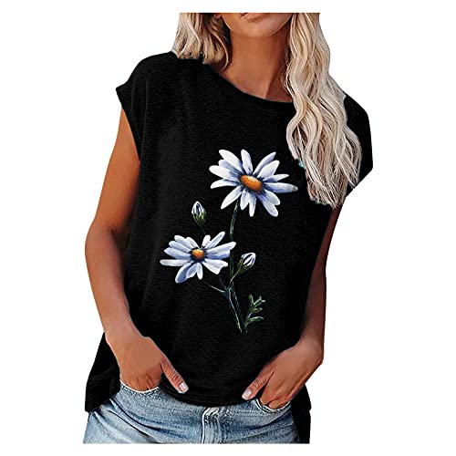 Sommer Damen T-Shirt Sunflower Print Muster Kurzarm Rundhalsausschnitt Basic Kurzarm Lose Damen Rundhals Casual TopT-Shirt Damen Sommer Kurzarm Oberteile Tops Casual von TBSCWYF