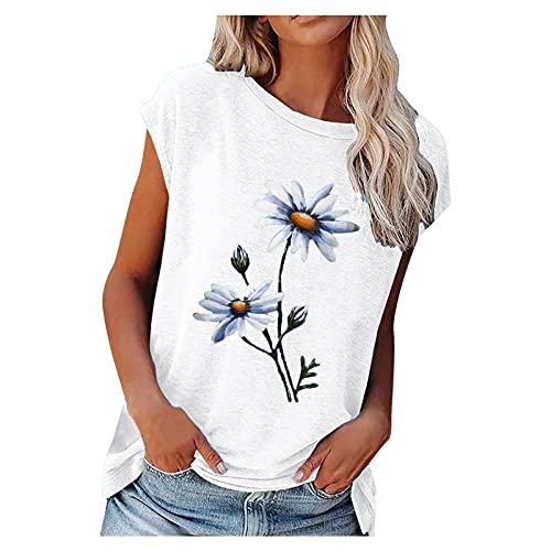 Sommer Damen T-Shirt Sunflower Print Muster Kurzarm Rundhalsausschnitt Basic Kurzarm Lose Damen Rundhals Casual TopT-Shirt Damen Sommer Kurzarm Oberteile Tops Casual von TBSCWYF