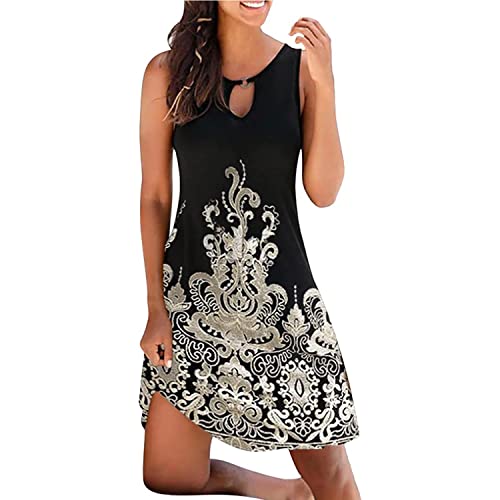 Sommerkleid Damen Knielang Ärmellos Kleider Sexy Elegant Kleid Boho Strandkleider mädchen Festlich Kleider Damen Kurz Strandkleider Damen Sommer Bikini Cover Up Strandponcho Kleider Bandeau Boho Lang von TBSCWYF