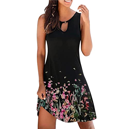 Sommerkleider Damen Ärmellos Blumen T-Shirt Strandkleid Leichte Lässige Taschen Boho Tank Kleid Damen Strandkleider Sommer Kurz Sommerkleid Bikini Cover Up Strandkleid Strand Kleider von TBSCWYF