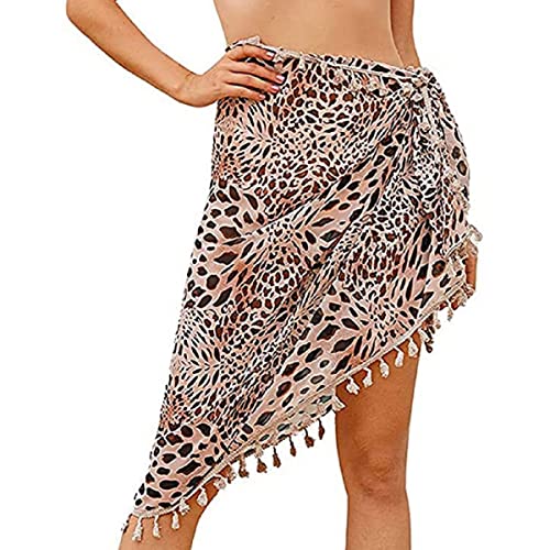 Strand Wrap Sarong Vertuschung Chiffon Badeanzug Wickelröcke Damen Blumendruck Schulterfrei Strandkleid Sommerkleid Bademode Kleid Strandponcho Pareos zum Tragen über Badeanzügen von TBSCWYF