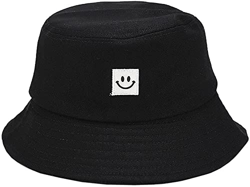 TBSCWYF Bucket Hat Smileygesicht Fischerhut Baumwolle Unisex Cap Breiter Krempe Sonnenhut für Männer Frauen Teenager Outdoor Camping-Schwarz Fischerhüte Herren Damen Anglerhut Faltbar Baumwolle von TBSCWYF