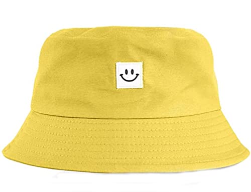 TBSCWYF Bucket Hat Smileygesicht Fischerhut Baumwolle Unisex Cap Breiter Krempe Sonnenhut für Männer Frauen Teenager Outdoor Camping-Schwarz Fischerhüte Herren Damen Anglerhut Faltbar Baumwolle von TBSCWYF