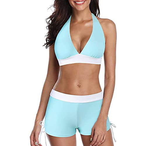 TBSCWYF Damen Bikini Set Rückenfrei Bandeau Tankinis Verstellbar Crossover Ties-up Bikinioberteil High Waist Triangel Bikinihose Zweiteiliger Badeanzug Swimsuit Damen Mehrfarbig Tankini von TBSCWYF