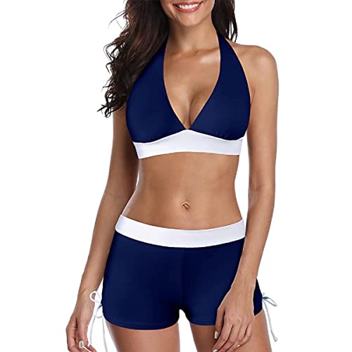 TBSCWYF Damen Bikini Set Rückenfrei Bandeau Tankinis Verstellbar Crossover Ties-up Bikinioberteil High Waist Triangel Bikinihose Zweiteiliger Badeanzug Swimsuit Damen Mehrfarbig Tankini von TBSCWYF