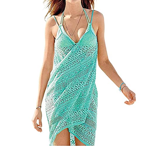 TBSCWYF Damen Boho Rückenfrei Spitze Bikini Cover Up Strandkleid Sommerkleid Gestrickte Bikini Cover Up Strandponcho Strandkleid für Damen Sommer Pareos (Grün) von TBSCWYF