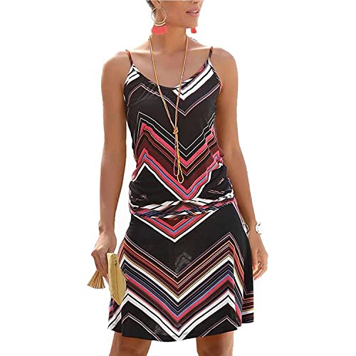 TBSCWYF Damen Langes Kleid Strandkleid Böhmisches Kleid Sommer Casual Dress V-Neck Kleider Sleeveless Party Beach Vacation Bohemian Minikleid Damen Trägerkleid Sommer Boho Strandkleid Lässig von TBSCWYF