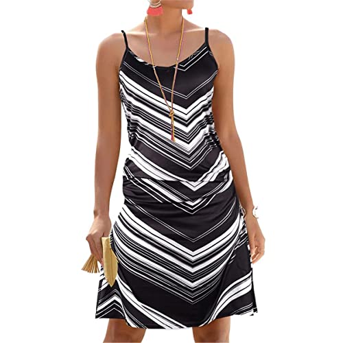 TBSCWYF Damen Langes Kleid Strandkleid Böhmisches Kleid Sommer Casual Dress V-Neck Kleider Sleeveless Party Beach Vacation Bohemian Minikleid Damen Trägerkleid Sommer Boho Strandkleid Lässig von TBSCWYF