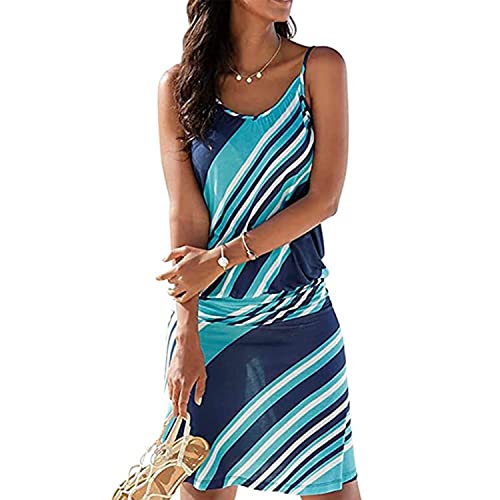 TBSCWYF Damen Langes Kleid Strandkleid Böhmisches Kleid Sommer Casual Dress V-Neck Kleider Sleeveless Party Beach Vacation Bohemian Minikleid Damen Trägerkleid Sommer Boho Strandkleid Lässig von TBSCWYF