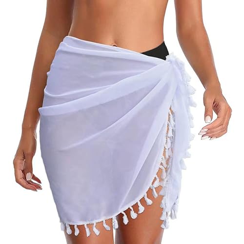 TBSCWYF Damen Sarong Pareo Strandtuch Wickelrock Wickeltuch Schal Halstuch Multifunktion weich und leicht Strandrock Sarong Damen Strand Wrap Groß Chiffon Strandrock mit Fransen Schwarz Weiß von TBSCWYF