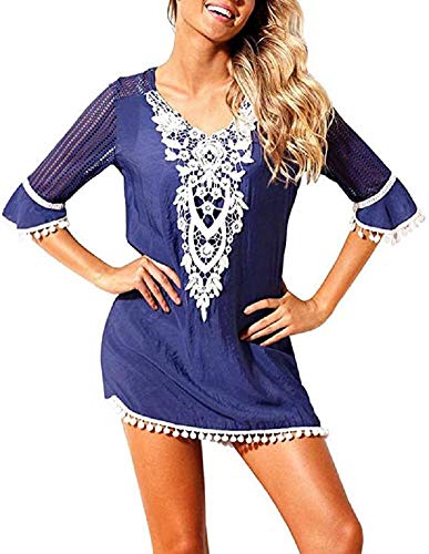 TBSCWYF Damen Sommer Spitze Crochet Tunika Strandkleider Strandponcho Strand Abdeckungs Badeanzug Bikini Cover Up Damen Strandkleid Bikini Cover Up Drucken Sommer Strandponcho Bademode Strand von TBSCWYF