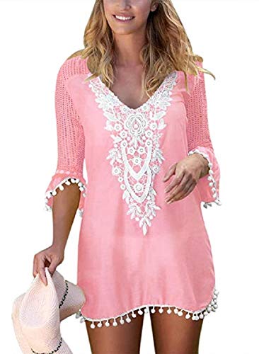 TBSCWYF Damen Sommer Spitze Crochet Tunika Strandkleider Strandponcho Strand Abdeckungs Badeanzug Bikini Cover Up Damen Strandkleid Bikini Cover Up Drucken Sommer Strandponcho Bademode Strand von TBSCWYF