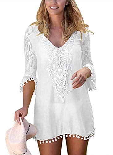 TBSCWYF Damen Sommer Spitze Crochet Tunika Strandkleider Strandponcho Strand Abdeckungs Badeanzug Bikini Cover Up Damen Strandkleid Bikini Cover Up Drucken Sommer Strandponcho Bademode Strand von TBSCWYF