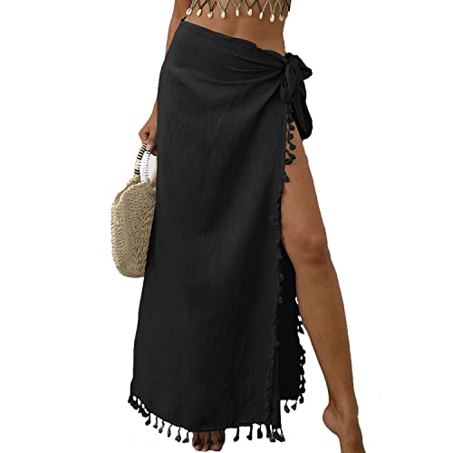 TBSCWYF Damen Strand Wrap Röcke Kurze Fransen Schürze Sarong Chiffon Bademode Cover Ups Bikini Wrap Sarong Unicolor für Damen Multi-FunktionsTuch aus weicher Leichter Viskose Strandkleid von TBSCWYF