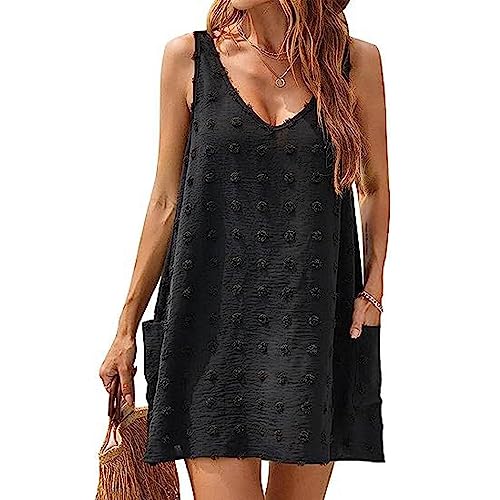 TBSCWYF Damen Strandkleid Cover Up Badeanzug Cover Ups Sommer Lässig Kleid Tankkleider Damen Strandkleid Spitze Strandtunika V Ausschnitt Kurz Sommer Strandponcho Bikini Cover Up von TBSCWYF