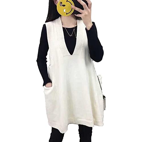 TBSCWYF Damen V-Ausschnitt Ärmellose Einfarbig Kariert Stricken Weste Pullunder Strickweste Casual Strick Tank Top Sweater Mädchen Winter Herbst Damen Stricken Weste Pullunder V-Ausschnitt von TBSCWYF