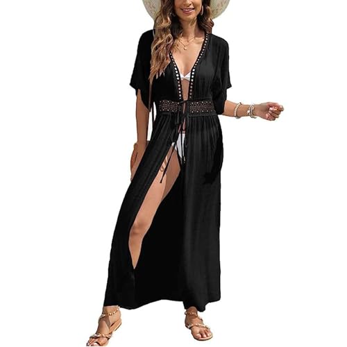 TBSCWYF Damen V Ausschnitt Sommerkleid Bikini Cover up mit Blumendruck Spitzenkleid Lange Kleider Durchsichtig Langes Cardigan Lange Boho Bikini Cover Up von TBSCWYF