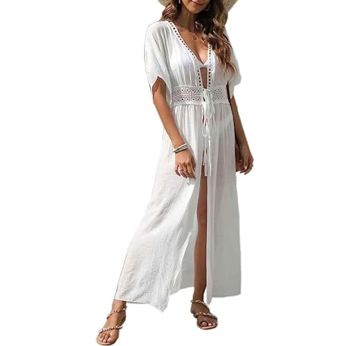 TBSCWYF Damen V Ausschnitt Sommerkleid Bikini Cover up mit Blumendruck Spitzenkleid Lange Kleider Durchsichtig Langes Cardigan Lange Boho Bikini Cover Up von TBSCWYF