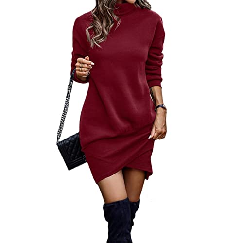 TBSCWYF Freizeitkleid Frauen Winter Pullover Kleid Hohe Taille Elegante Rundhalsausschnitt Saum Strickkleider Damen Pulloverkleid Minikleid Winterkleid von TBSCWYF