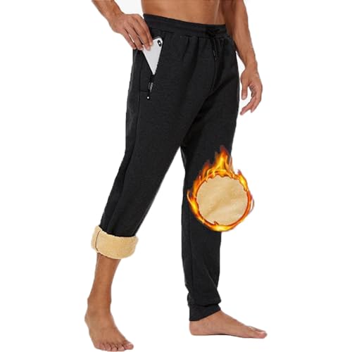 TBSCWYF Jogginghose Herren Baumwolle Winter Warme Sherpa Gefüttert Freizeithosen Sporthose Herren Lang mit Kordelzug Zwei TaschenSherpa Gefüttert Warme Winter Fleece Traininghose Sporthose von TBSCWYF