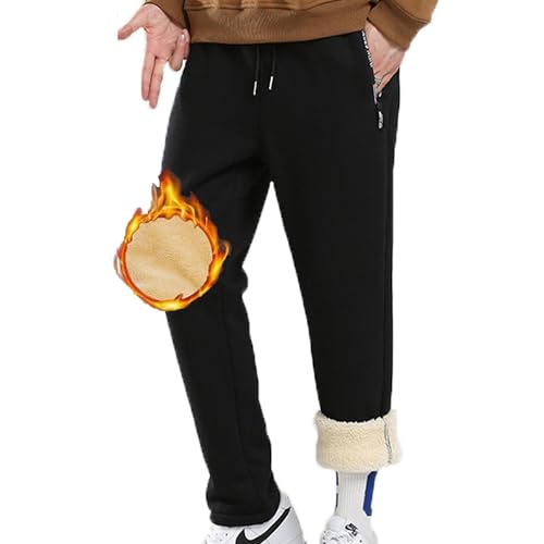 TBSCWYF Jogginghose Herren Baumwolle Winter Warme Sherpa Gefüttert Freizeithosen Sporthose Herren Lang mit Kordelzug Zwei TaschenSherpa Gefüttert Warme Winter Fleece Traininghose Sporthose von TBSCWYF
