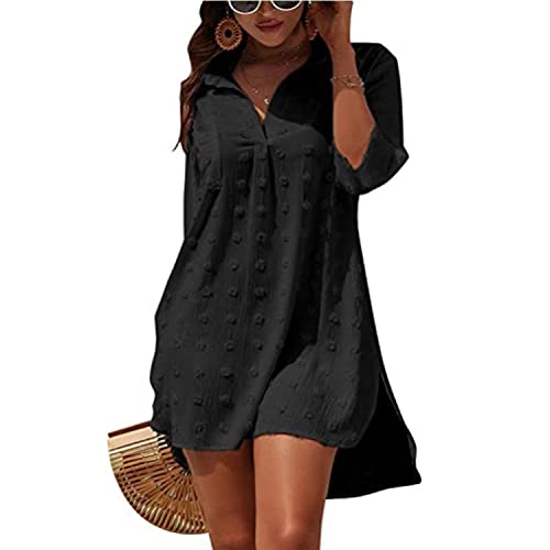 TBSCWYF Lockeres Bikinihemd für Damen lässig langärmelig V-Ausschnitt Blusen für Damen Badebekleidung Badeanzug Bikinikleid Hemden Damen Strandkleid Bikini Cover Up Sommer Strandbluse Strandhemd von TBSCWYF