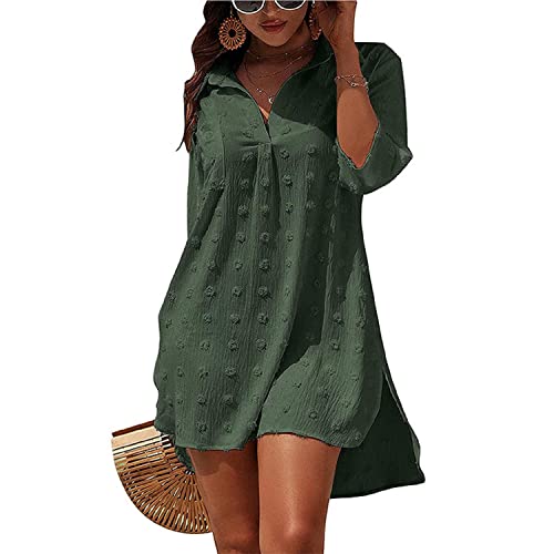 TBSCWYF Lockeres Bikinihemd für Damen lässig langärmelig V-Ausschnitt Blusen für Damen Badebekleidung Badeanzug Bikinikleid Hemden Damen Strandkleid Bikini Cover Up Sommer Strandbluse Strandhemd von TBSCWYF
