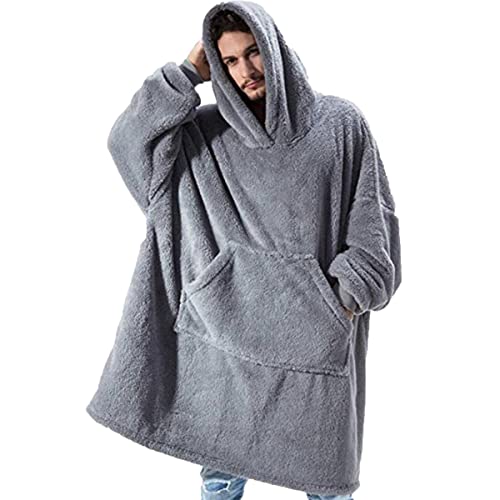 TBSCWYF Oversized Sweatshirt Unisex Sherpa Hooded Portable Cuddly Blanket Übergroße Sherpa Hoodie Sweatshirt Decke Weiche Warme Riesen Fronttasche Plüsch Pullover Decke mit Kapuze von TBSCWYF