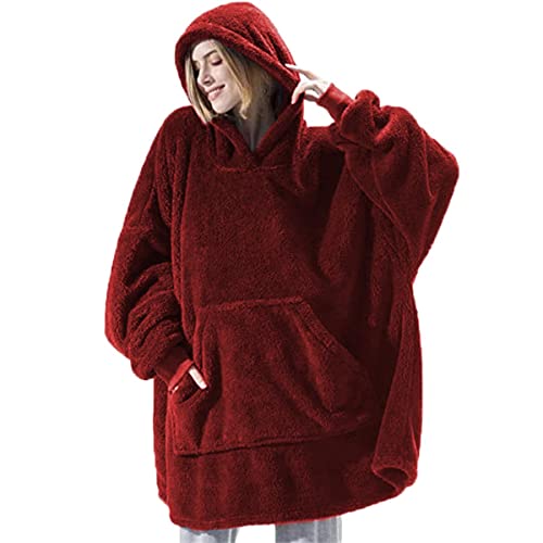 TBSCWYF Oversized Sweatshirt Unisex Sherpa Hooded Portable Cuddly Blanket Übergroße Sherpa Hoodie Sweatshirt Decke Weiche Warme Riesen Fronttasche Plüsch Pullover Decke mit Kapuze von TBSCWYF
