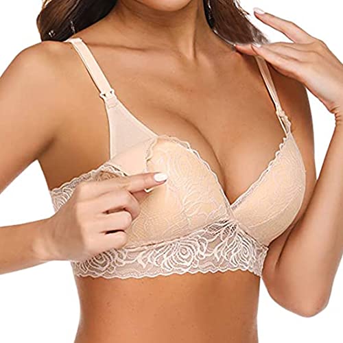 TBSCWYF Bequem Schwangerschafts BH Damen Umstands-BH Ohne Bügel mit Spitzen Triangel-BH Leicht Gepolstert von TBSCWYF