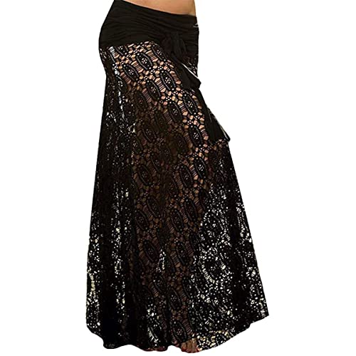TBSCWYF Strand Wrap Sarong Vertuschung Chiffon Badeanzug Wickelröcke Damen Blumendruck Schulterfrei Chiffon Strandkleid Sommerkleid Bademode Kleid Strandponcho Pareos (Schwarz) von TBSCWYF