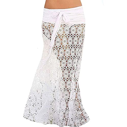 TBSCWYF Strand Wrap Sarong Vertuschung Chiffon Badeanzug Wickelröcke Damen Blumendruck Schulterfrei Chiffon Strandkleid Sommerkleid Bademode Kleid Strandponcho Pareos (Weiß) von TBSCWYF