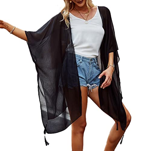 TBSCWYF Strandkleid Damen Sommer Pareos Tunika Musselin Longbluse Bikini Cover Up Sommerkleid Luftig Strandhemd Hemdblusenkleid Strandmode Beach Elegant Bluse Shirts Damen Sommer Maxi Strandkleid von TBSCWYF