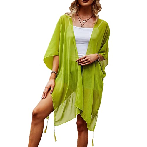 TBSCWYF Strandkleid Damen Sommer Pareos Tunika Musselin Longbluse Bikini Cover Up Sommerkleid Luftig Strandhemd Hemdblusenkleid Strandmode Beach Elegant Bluse Shirts Damen Sommer Maxi Strandkleid von TBSCWYF
