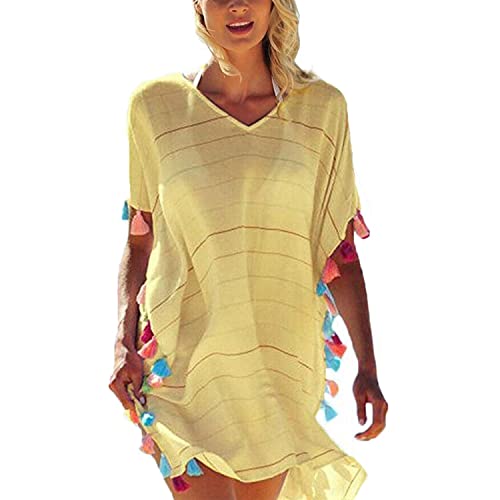 TBSCWYF Strandkleid Damen Sommer Strandbluse Strandhemd V-Ausschnitt Strandtunika Lose Button-Down Strandponcho Longbluse Bikini Cover Up Damen Chiffon Strandkleid Sommer Strandponcho mit Quasten TBSCWYF Strandkleid Damen Sommer Strandbluse Strandhemd V-Ausschnitt Strandtunika Lose Button-Down Strandponcho Longbluse Bikini Cover Up Damen Chiffon Strandkleid Sommer Strandponcho mit Quasten von TBSCWYF