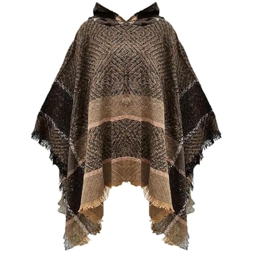 TBSCWYF Warme Poncho Schal Wrap Herbst Open Front Cape Winddichte Strick Wolle Mantel Decke Kap Schal Übergroße Winterdecke Reversible Schal Dicke Cardigan Coat für Frau Mädch Festliche Geschenke von TBSCWYF