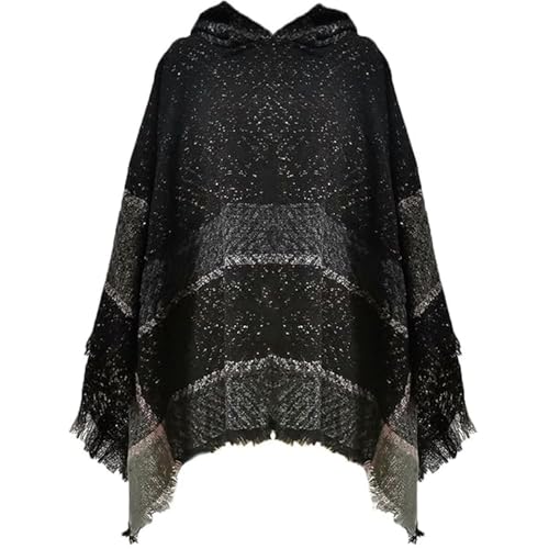 TBSCWYF Warme Poncho Schal Wrap Herbst Open Front Cape Winddichte Strick Wolle Mantel Decke Kap Schal Übergroße Winterdecke Reversible Schal Dicke Cardigan Coat für Frau Mädch Festliche Geschenke von TBSCWYF