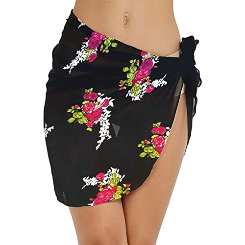 Wickeltuch Strand Damen Strandkleid Bikini Rock Sarong Chiffon Badeanzug Wrap Strandtuch Weiß SchwarzKurz Bikini Cover up mit extra Gürtel für Urlaub Damen Sarong von TBSCWYF