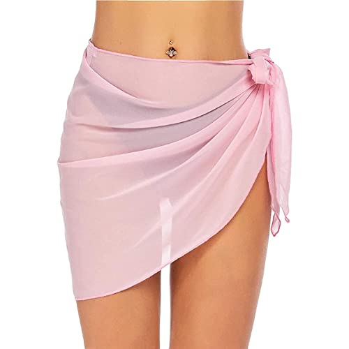 Wickeltuch Strand Damen Strandkleid Bikini Rock Sarong Chiffon Badeanzug Wrap Strandtuch Weiß SchwarzKurz Bikini Cover up mit extra Gürtel für Urlaub Damen Sarong von TBSCWYF