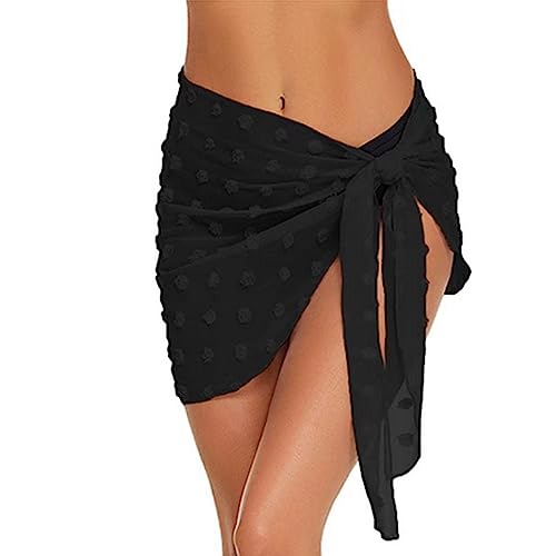 Wickeltuch Strand Damen Strandkleid Bikini Rock Sarong Chiffon Badeanzug Wrap Strandtuch Weiß SchwarzKurz Bikini Cover up mit extra Gürtel für Urlaub Damen Sarong von TBSCWYF