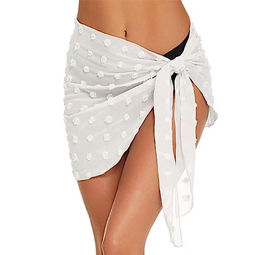 Wickeltuch Strand Damen Strandkleid Bikini Rock Sarong Chiffon Badeanzug Wrap Strandtuch Weiß SchwarzKurz Bikini Cover up mit extra Gürtel für Urlaub Damen Sarong von TBSCWYF