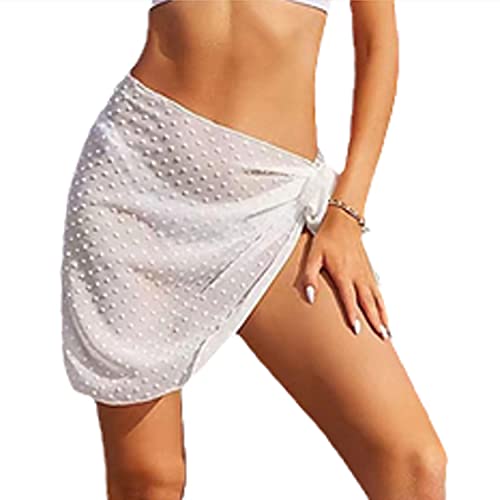 Wickeltuch Strand Damen Strandkleid Bikini Rock Sarong Chiffon Badeanzug Wrap Strandtuch Weiß SchwarzKurz Bikini Cover up mit extra Gürtel für Urlaub Damen Sarong von TBSCWYF