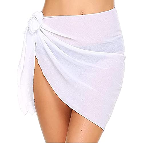 Wickeltuch Strand Damen Strandkleid Bikini Rock Sarong Chiffon Badeanzug Wrap Strandtuch Weiß SchwarzKurz Bikini Cover up mit extra Gürtel für Urlaub Damen Sarong von TBSCWYF