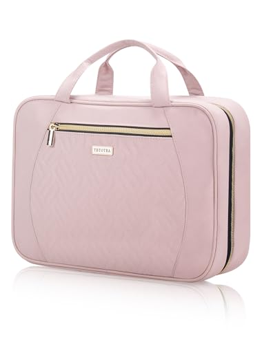 TBTOTRA Reise-Kulturbeutel für Damen, tragbar, wasserdicht, auslaufsicher, Make-up-Organizer mit Haken zum Aufhängen, großes Fassungsvermögen, Pink, Large von TBTOTRA