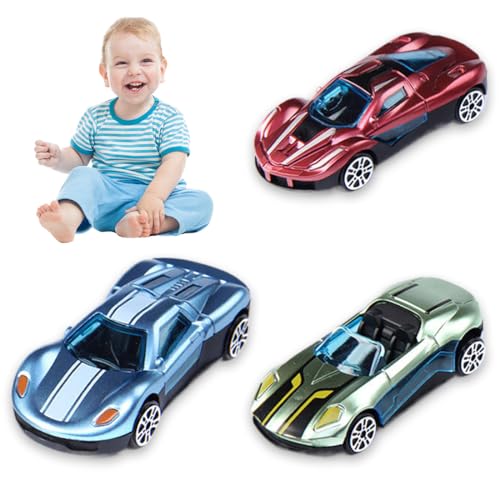 3PCS Spielzeug-Auto, Metall/Kunststoff, Gummierte Reifen, Sportliche Felgen, Offenes Dach von TBUQNZA