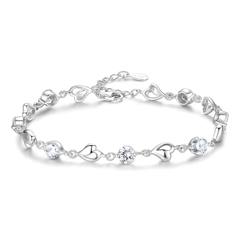 Armband Silber Damen Liebes Herz Liebesherz Glänzender Kristall Diamant Verstellbares Armbänder für Damen und Mädchen von TBUQNZA
