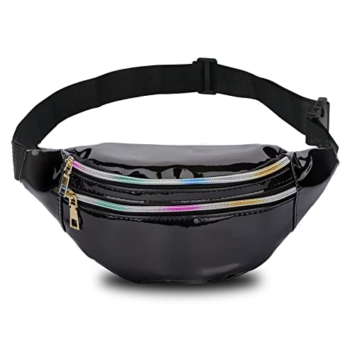 TBoonor Bauchtasche Mode Wasserdicht Gürteltasche Fächer mit Reißverschluss Reflektierender Verstellbarer Gurt Hüfttasche für Damen und Herren Party Festival Sport Outdoor Travel Schwarz von TBoonor