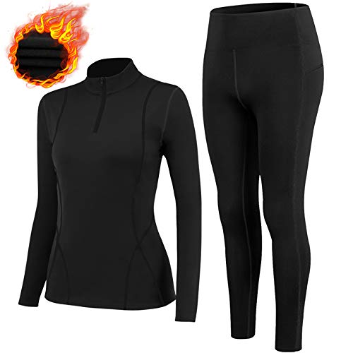 TBoonor Thermounterwäsche Damen mit Winddichter Stehkragen, Thermowäsche Set Thermo Unterwäsche Skiunterwäsche Funktionswäsche Atmungsaktiv Flexibel Thermounterhemd Thermounterhose Suit von TBoonor