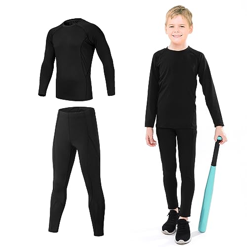 TBoonor Thermounterwäsche Kinder Skiunterwäsche Set Sport Funktionsunterwäsche Jungen Atmungsaktiv Fussball Thermo Unterwäsche Winter Sportunterwäsche Warme Thermohose und Thermoshirt von TBoonor