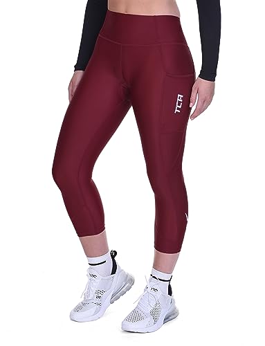 Damen 3/4 Gepolsterte Radleggings mit hoher Taille, atmungsaktive Fahrradshorts mit Taschen, rutschfest und schnelltrocknend - Cabernet, S von TCA